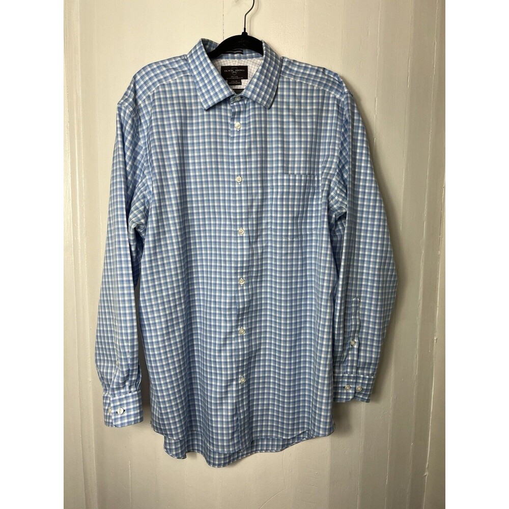 Black Brown 1826 Button Up Shirt Mens 17.5 - 35 Blue Check Plaid Classic Fit